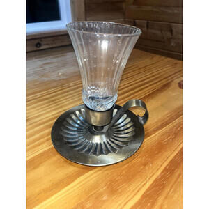 Vintage Brass Plated Homeco Candle Holder w/ Thumb Loop & Peg Votive | Retro